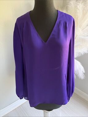 Diane Von Furstenberg Violet V-Neck Long Sleeve Blouse